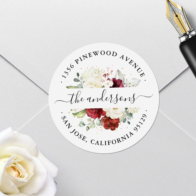 Red White Floral Address Envelope Seal Sticker (Von Creator hochgeladen)
