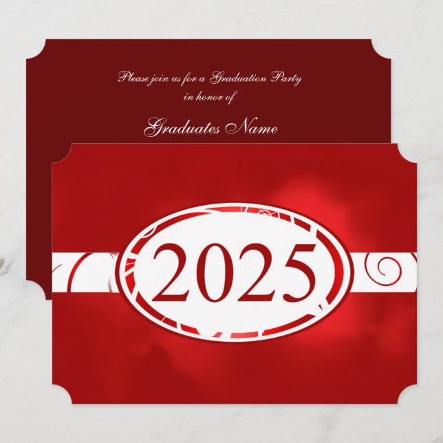 Red & White Floral Button 2025 Graduation Party Einladung (Vorne/Hinten)