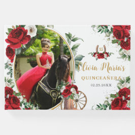 Red White Floral Charro Boots Quinceanera Foto Gästebuch