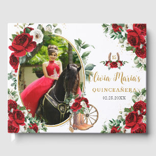 Red White Floral Charro Boots Quinceanera Foto Gästebuch