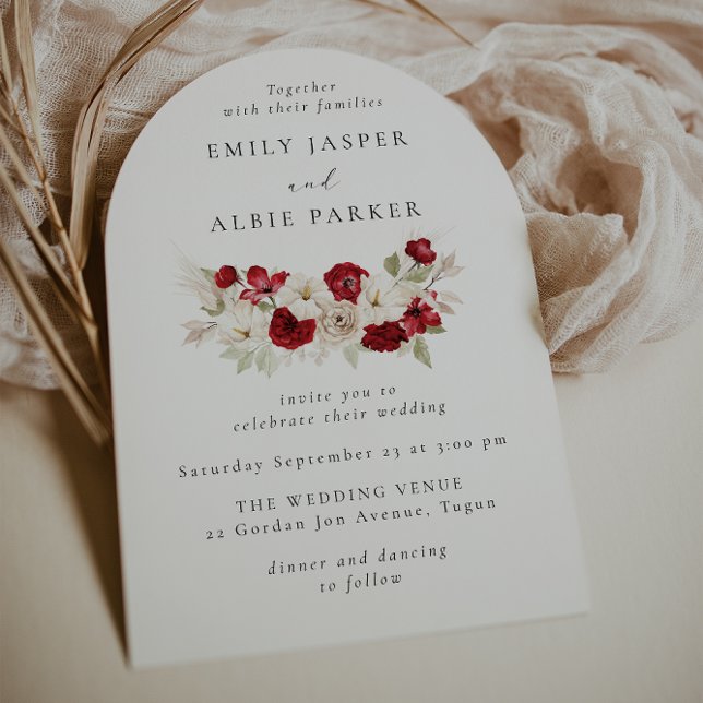 Red & White Floral Elegance Wedding Invitation Einladung (Von Creator hochgeladen)