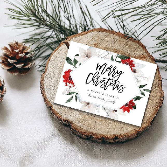 Red & White Floral Frohe Weihnachtskarte Einladung (Von Creator hochgeladen)