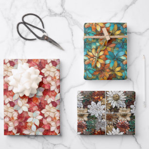 Red White Floral Geschenkpapier Set