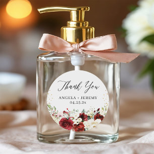 Red White Floral Gold Confetti Wedding Vielen Dank Runder Aufkleber