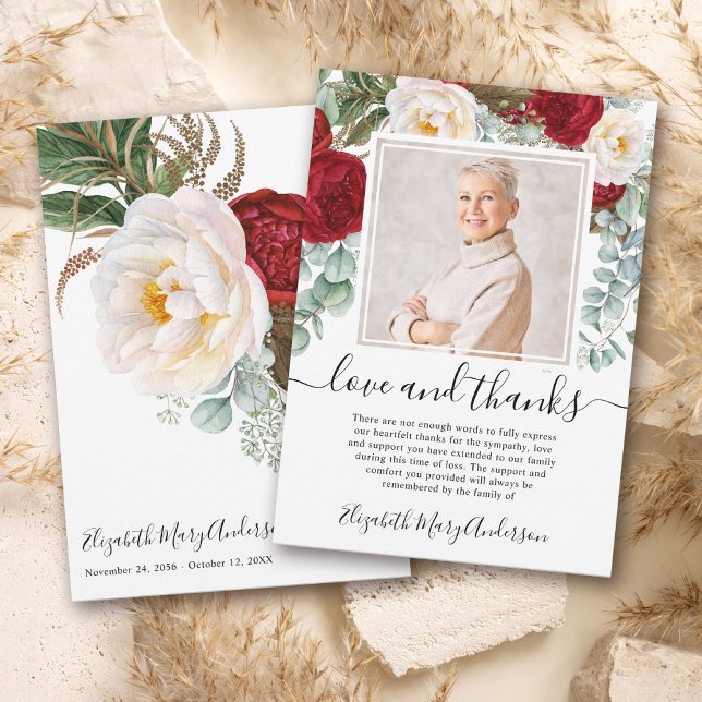 Red White Floral Vielen Dank Bereavement Foto Dankeskarte (Von Creator hochgeladen)