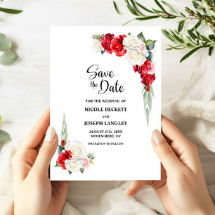Red White Floral Wedding Save the Date