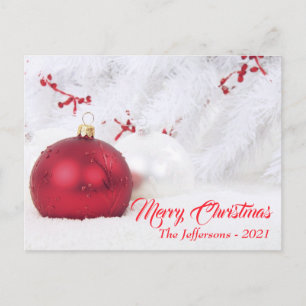 Red & White Frohe Weihnachtsballes Ornamente Postkarte