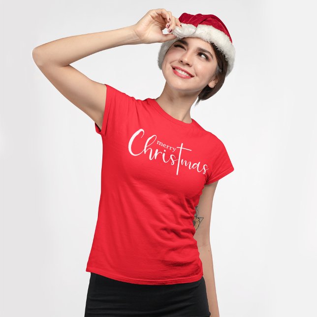 Red White Frohe Weihnachtstypografie T-Shirt (Von Creator hochgeladen)