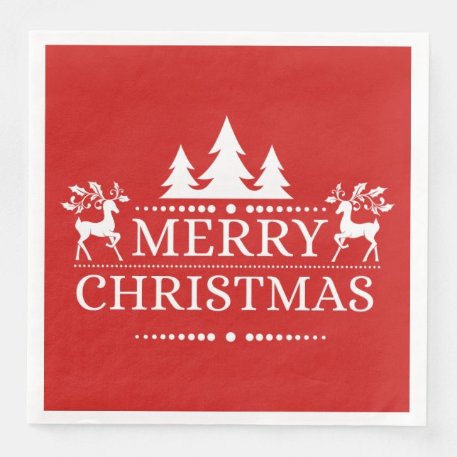 Red & White Frohe Weihnachtszeitung Napkins Serviette (Vorderseite)