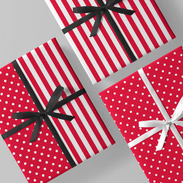 Red & White Fun & Unique Stripes & Polka Dots Geschenkpapier Set