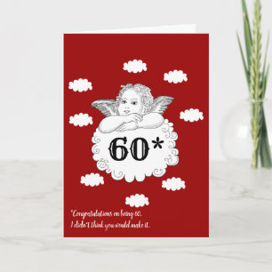 Red White Funny Cheeky Cherub Angel 60. Geburtstag Karte
