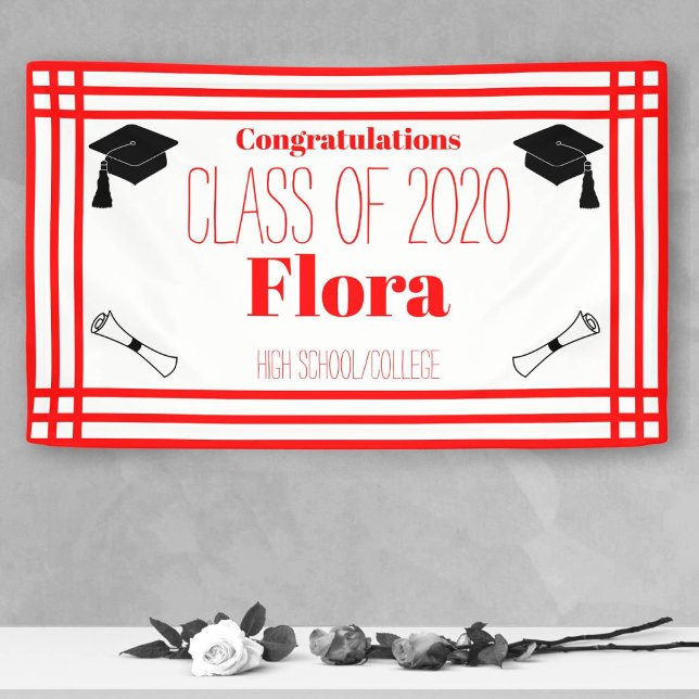 Red White Geometric Graduation Party Banner (Von Creator hochgeladen)