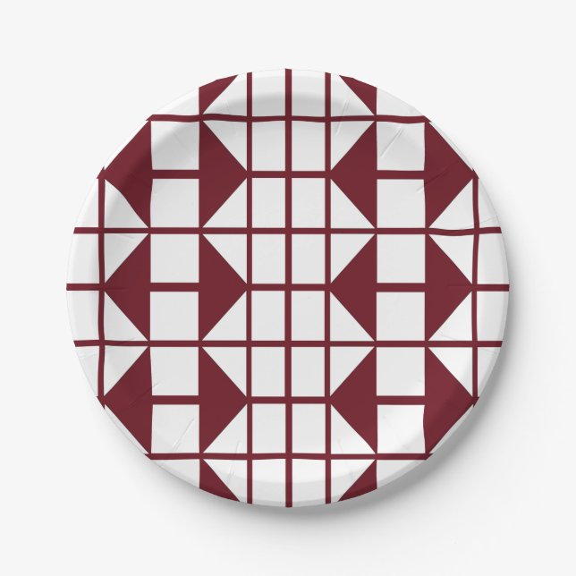 Red White Geometric Party Pappteller (Vorderseite)