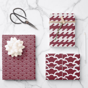 Red + White Geometric Wave Muster   Geschenkpapier Set