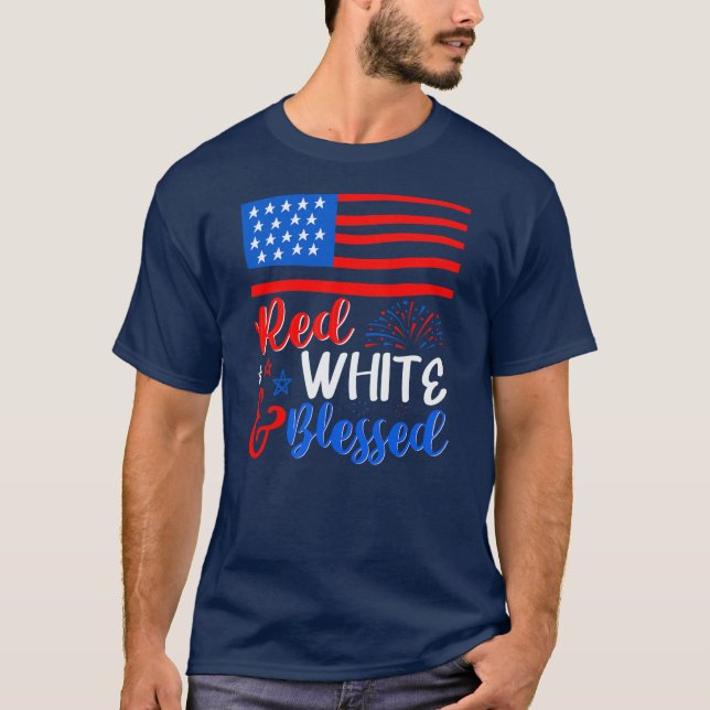 Red White Gesegnet 4. Juli Patriotic Amerika  T-Shirt (Vorderseite)