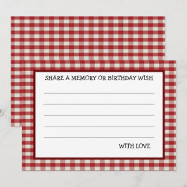 Red White Gingham Birthday Party Game Card