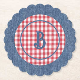 Red & White Gingham, Blue Denim Print, Initial (6) Untersetzer