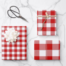 Red & White Gingham Karo 3 Größen Glossy Geschenkpapier Set