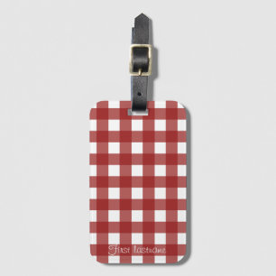 Red White Gingham Karo Kariert Gepäckanhänger