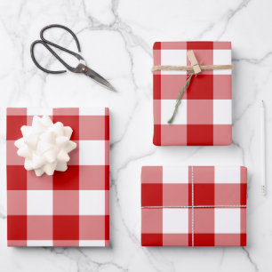 Red White Gingham Karo Kariert Geschenkpapier Set