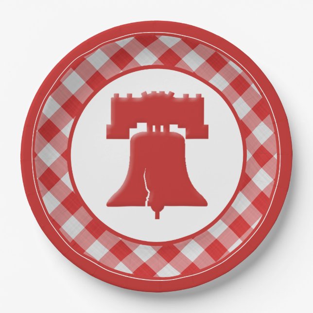 Red/White Gingham Liberty Bell 4. GRILLEN Party Pappteller (Vorderseite)