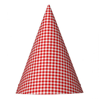Red-White Gingham-PAPER PARTY HATS Partyhütchen