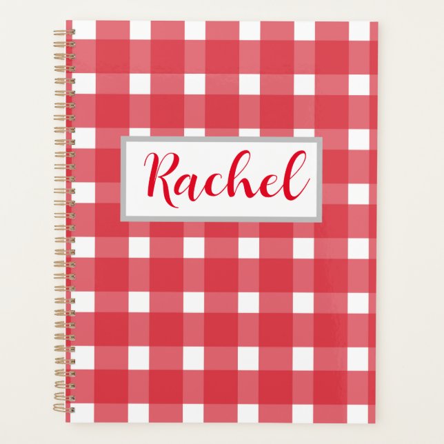 Red White Gingham Personalisiert Planner Planer (Vorderseite)