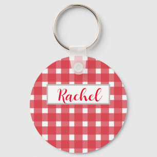 Red White Gingham Personalisiert Schlüsselanhänger