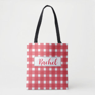 Red White Gingham Personalisiert Tote Bag