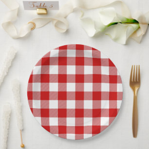 Red & White Gingham Summer Picnic Pappteller