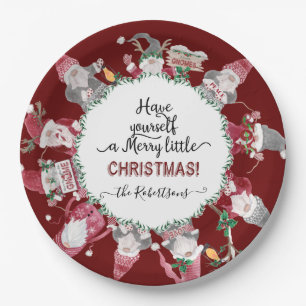 Red White Gnomes Merry Little Christmas Snowflakes Pappteller