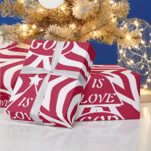 Red & White God Is Liebe - Weihnachtsstern Geschenkpapier