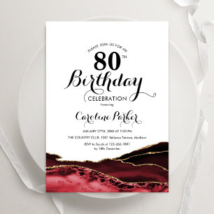 Red White Gold Agate 80. Geburtstag Einladung