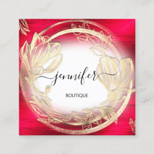 Red White Gold Floral Frame QRCode Logo Quadratische Visitenkarte