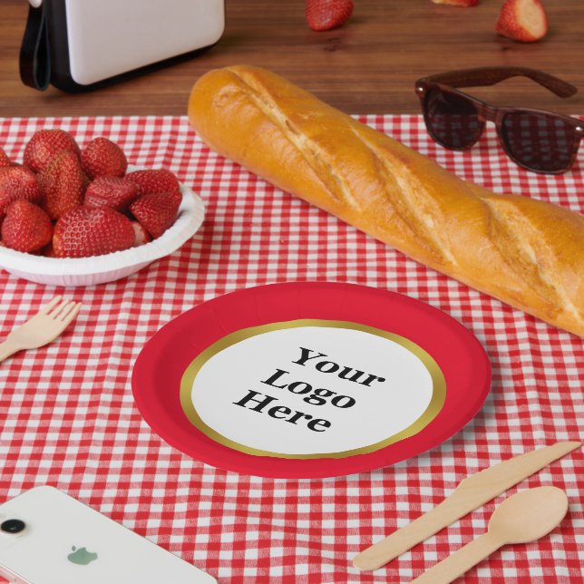 Red White Gold Ihr Logo hier Vorlage Pappteller (Picknick)