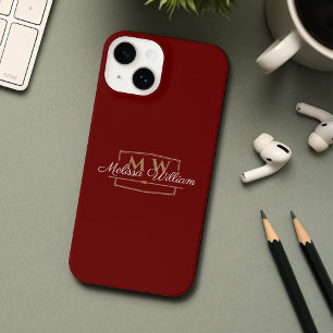 Red White Gold Monogram Name Script iPhone 14 Hülle