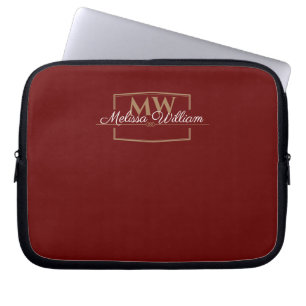 Red White Gold Monogram Name Script Laptopschutzhülle