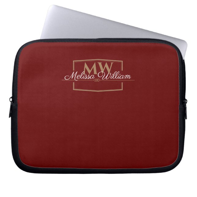 Red White Gold Monogram Name Script Laptopschutzhülle (Vorderseite)