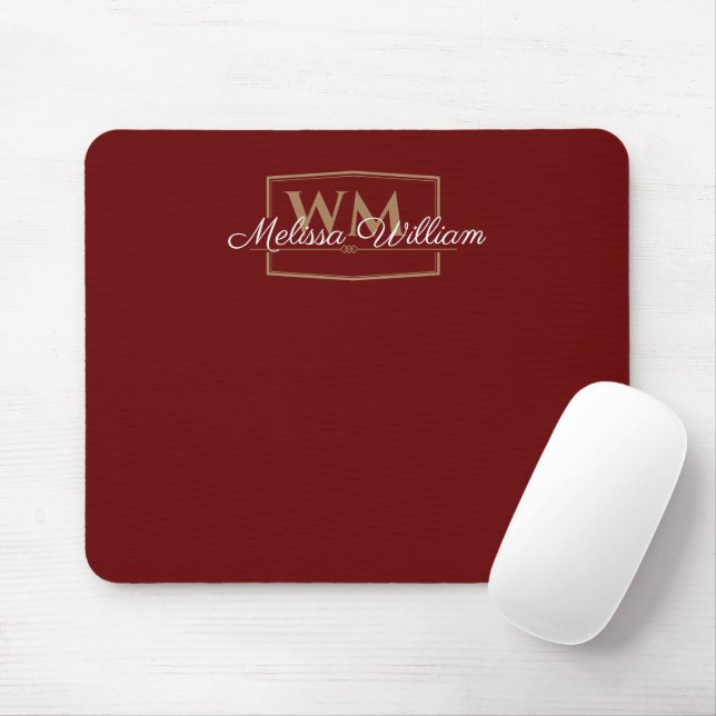 Red White Gold Monogram Name Script Mousepad (Mit Mouse)