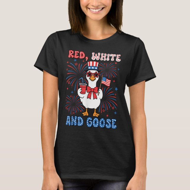 Red White Goose America Gänse 4. Juli US-Flagge T-Shirt (Vorderseite)