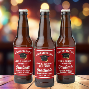 Red White Graduate Custom 2025 Graduation Party Bierflaschenetikett