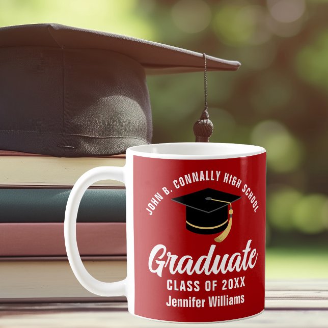 Red White Graduate Personalisiert 2025 Abschluss Kaffeetasse (Von Creator hochgeladen)