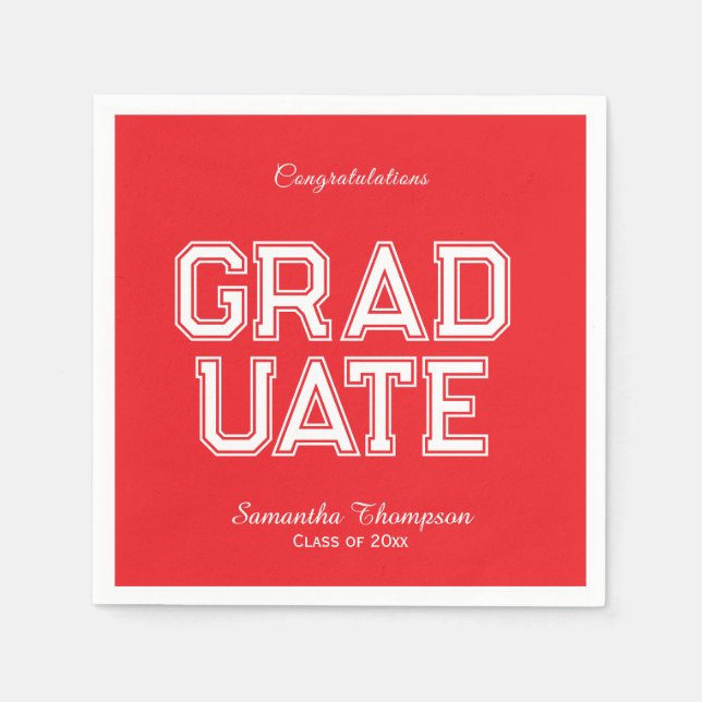 Red & White Graduation Party Napkins Customizable Serviette (Vorderseite)