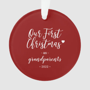 Red & White Grandparents First Christmas Photo Ornament