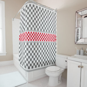 Red White Gray Checkered Duschvorhang