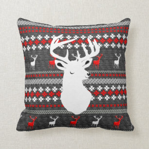 Red White Gray Stag Deer Trendy Modern Pilles Kissen