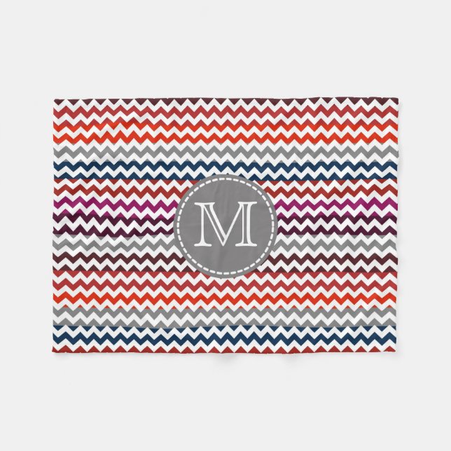 Red White Gray Zickzack Zigzag Monogram Fleecedecke (Vorderseite (Horizontal))