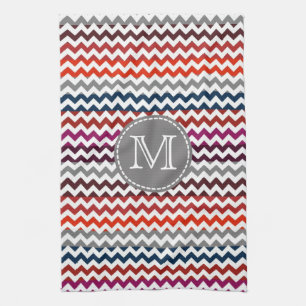 Red White Gray Zickzack Zigzag Monogram Geschirrtuch