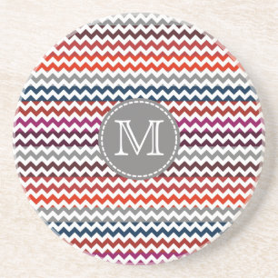 Red White Gray Zickzack Zigzag Monogram Getränkeuntersetzer