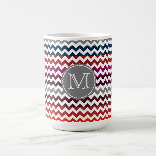 Red White Gray Zickzack Zigzag Monogram Kaffeetasse (Mittel)